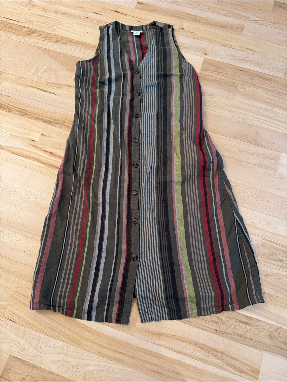 Liz Claiborne Vintage striped linen/Cotton button down midi dress-Pockets-M